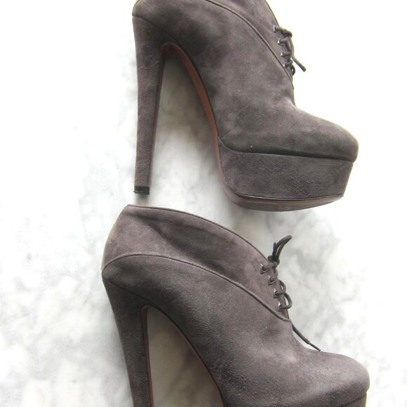 ALAIA PARIS BEAU GRAY SUEDE LACE UP PLATFORM ANKLE BOOTS HEELS - Picture 7 of 9
